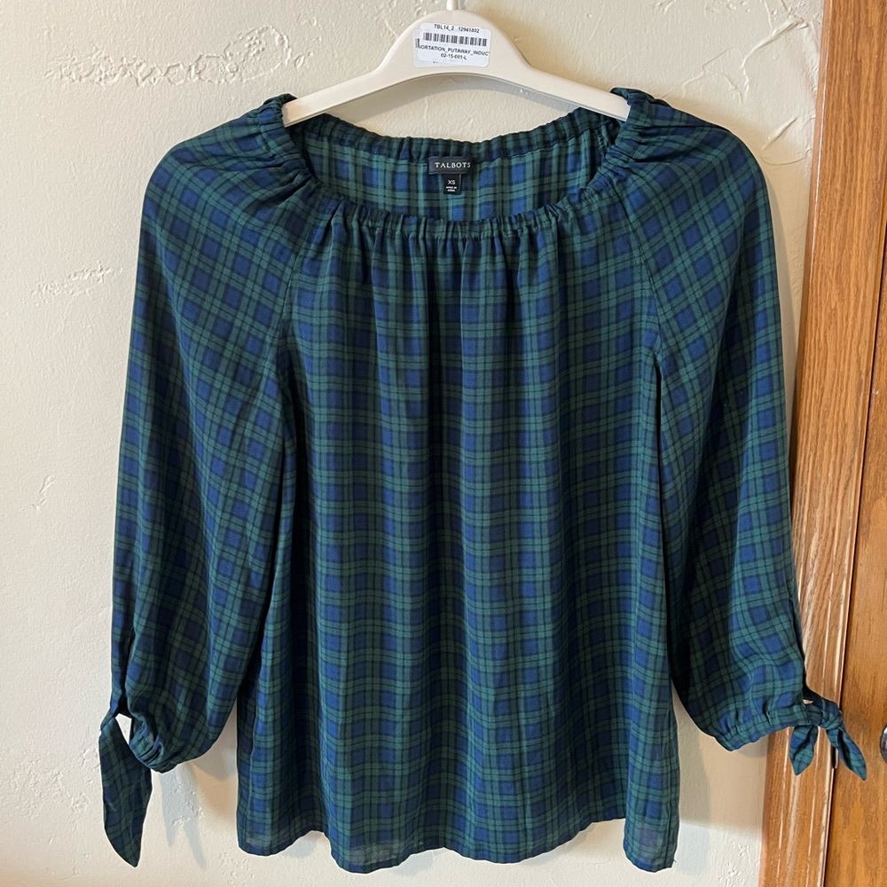 Talbots Blue and Green Gingham Top XS